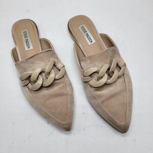Steve Madden 'Fleur' Women's 7.5M Suede Taupe Leather Chain Mule Slide